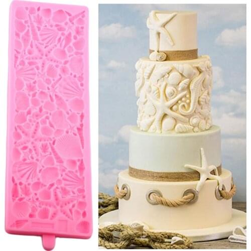 3D Shell Conch Starfish Silicone Mold Lace Mat Wedding Birthday Cake Border Fondant Cake Decorating Tools Chocolate Candy Mould