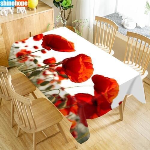 Poppies Flower Poppy Tablecloth Washable Cloth Thicken Oxford Rectangular Table Cloth for Wedding size 100X140cm/140X200cm