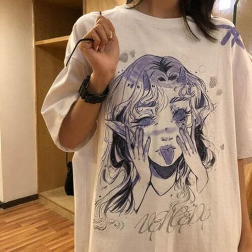 Summer Oversize Harajuku Women White Anime Y2k Cartoon tops Female Kawaii Short Sleeve tshirt Fashion Funny T-Shirt Crop Top