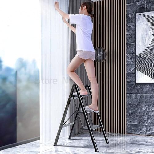 Ultra-thin Multifunctional Folding Ladder Household Herringbone Ladder Indoor Thick Aluminum Alloy Rack Three Step Ladder Stool