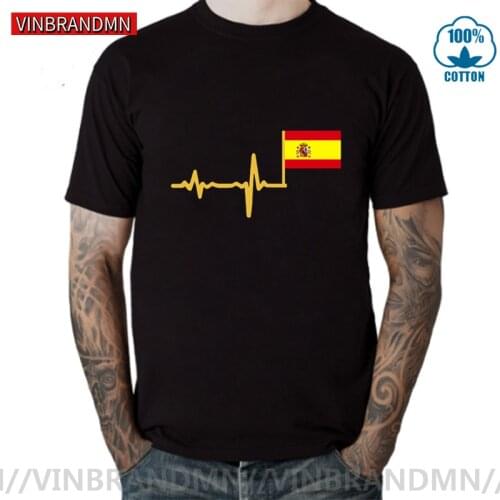 Vinbrandmn The New Fitted Heartbeat Spain Flag Men Tee Shirt Women Round Collar Men T-Shirt Female man Plus Size 4xl 5xl Top Tee