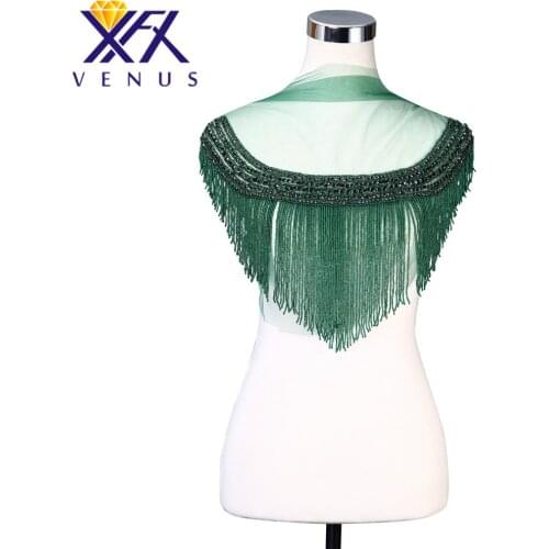 XFX 1 Pcs Handmade Sew on Sequin Rhinestones Collar Crystal Applique Design Sewing for DIY Wedding Dress Neckband Quilt Trimming