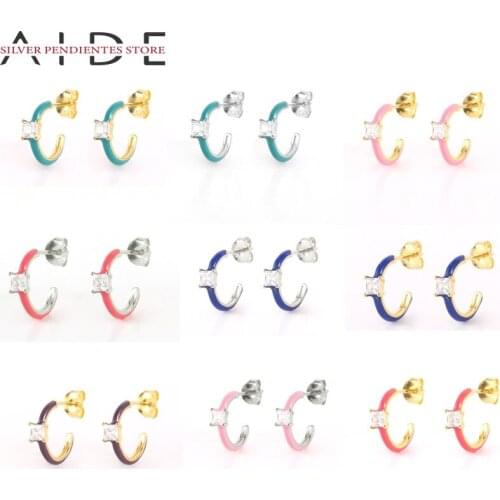 AIDE Enamel Colourful Round Earring For women 925 Sterling Silver Womens Earrings pink purple Piercing Circle stud Earrings