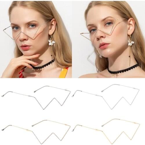 Women Half Frame Sparkling Crystal Sunglasses Party Selfie Eyewear Without Lens