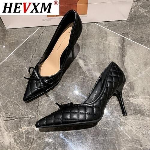 2021 Women Pointed Toe Pumps Bow Knot Shallow Work lady Single Shoes Elegant Comfy Thin High Heels Woman Temperamen Footwear