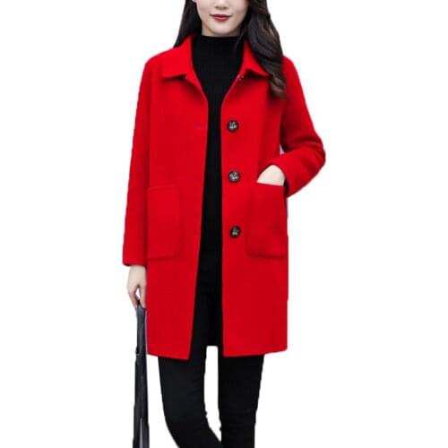 NEW 2020 Womens Woolen Coat Basic Blended Woolen Mid-Long Outwear Single-breasted Autumn Winter Coats Pocket jacket Female