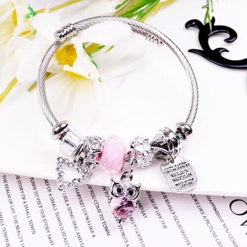 1 Pcs/Lot European and American Style Creative Personality Multi-element Crystal Pendant with Adjustable Owl Bracelet