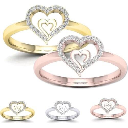 1PC Rhinestone Finger Ring Heart Shape Jewelry Party Wedding Fashion Luxury Band Ring Anniversary Rotatable Women Accessories