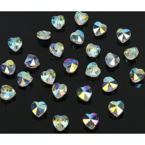 30/60/90pcs Heart Shape AB Color Plated Transparent Glass Crystal Beads Loose Beads for Jewelry Making DIY Handmade Bracelet
