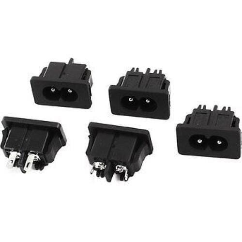 5pcs AC 250V 5A 2 Pins IEC320 C8 Inlet Male Plug Power Socket Black