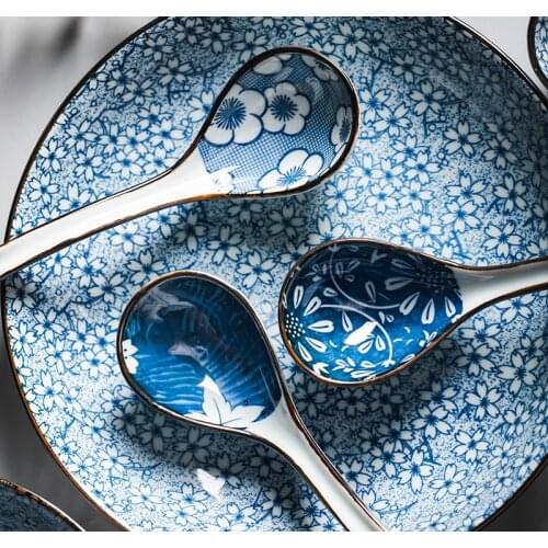 5PCS Japanese Style Ceramic Spoon Creative Kitchen Cooking Utensil Tool Soup Teaspoon Catering For Home Hotel Kicthen ZA357