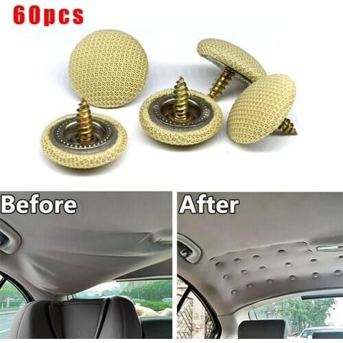 60pcs Metal Car Roof Buckles Car Interior Ceiling Cloth Fixing Screw Cap Roof Snap Rivets Retainer Auto Headliner Repair Button
