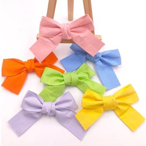 15Pcs/Lot 7*5.5cm Candy Color Handmade Bowknot Appliques For Children Headwear Hair Clip Accessories And Garment Patches