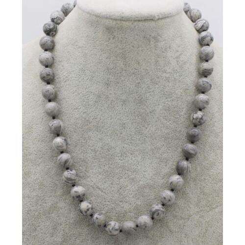 Black picture stone round 10mm necklace 17inch wholesale beads nature FPPJ woman 2017