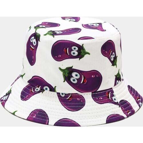 Vegetables Reversible Bucket Hat Hip Hop Eggplant Fishing Sun Hat Unisex Cotton Hiphop Two Side Panama Summer Sunhat Dropship