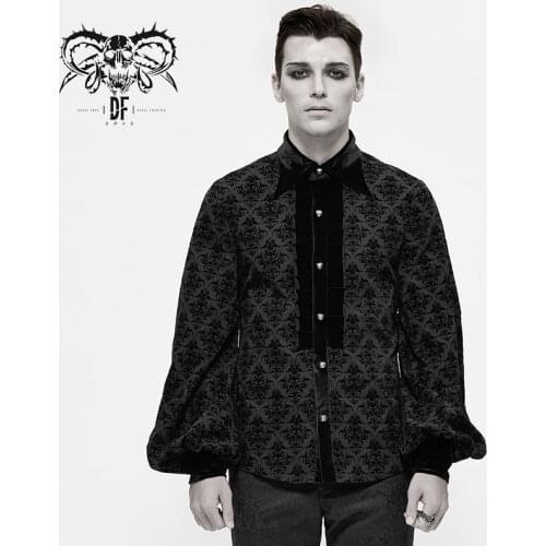 Devil Fashion Men;s Gothic Lantern Sleeve Blouses Fashion Retro Turn Collar Jacquard Shirt