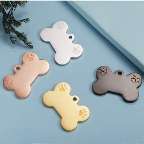 Fnixtar 20Pcs 36*24mm Dog Bone Engrave Dog Paw Charms Mirror Polish Stainless Steel Charms For DIY Making Necklace Pet Jewelry