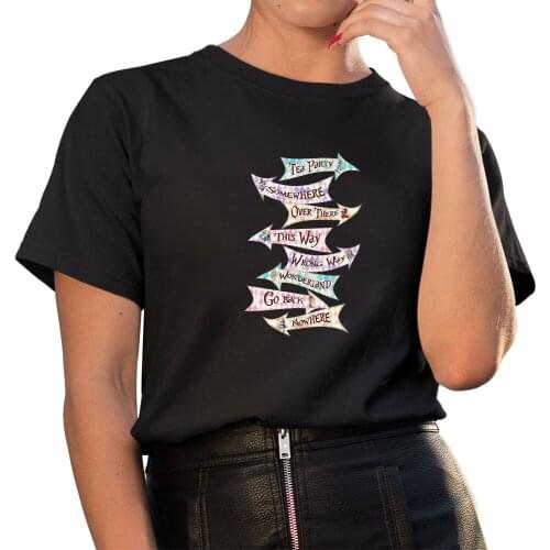 Disney Graphic Alice in Wonderland Printing Cartoon Female Clothing Lady Tees Tops T Shirt Women Kawaii T-Shirt