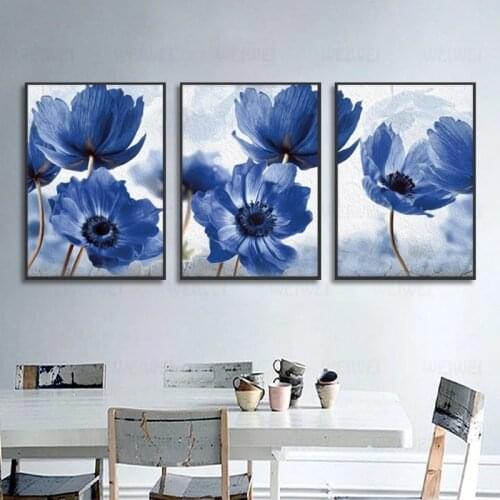 Blue Flowers Posters Nordic Canvas Painting Modern Style Beautiful Home Decor Minimalism Print Wall Picture For Living Room
