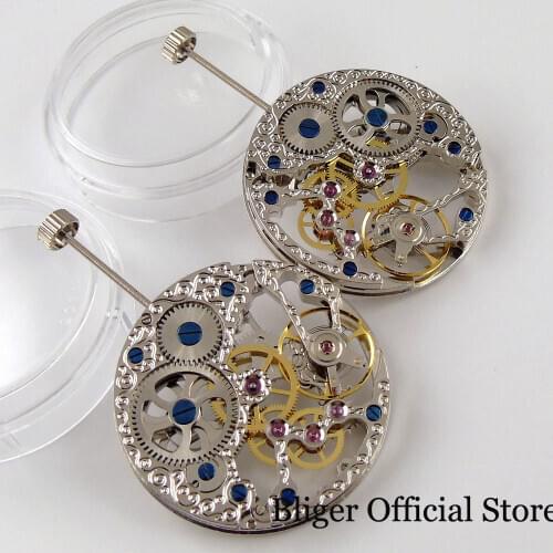 Delicate 17 Jewels Skeleton Mechanical 6497 6498 Hand Winding Movement Winding Stem
