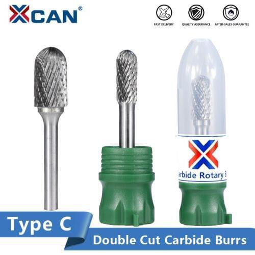XCAN Tungsten Carbide Burr Type C Fine Tooth Rotary Files Double Cut Metal Milling Carving Bit Cutter 6mm Shank Rotary Burrs