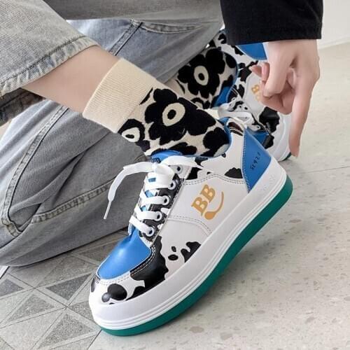 Women Casual Shoes Platform Fashion Dairy Cow Speckle Outdoor Flat Girls Sneakers Female Zapatos De Mujer Tenis Feminino
