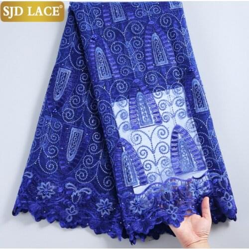 SJD LACE Royal Blue African Lace Fabric Sew Beads French Lace Fabric With Stones Embroidery Nigerian Lace Fabric For Party A2255