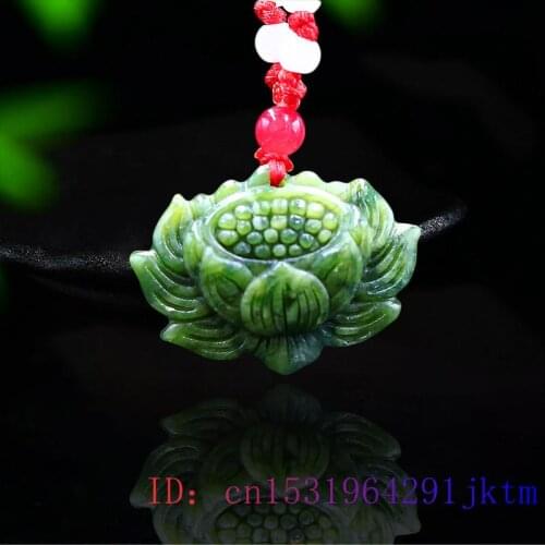 Jade Lotus Pendant Jewelry Amulet Gemstone Chinese Women Gifts Necklace Charm Carved Fashion Natural Accessories