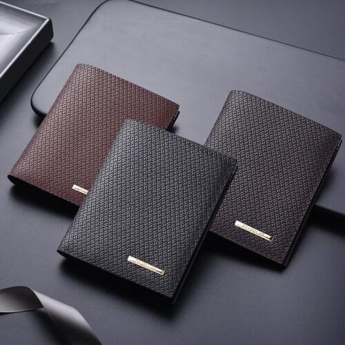 Hot new style short wallet mens business embossed personality two-fold horizontal and vertical wallet