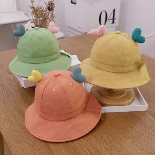 Fashion Beach Hats with Sweet Cute Hearts Pure Color Fisherman Caps for Girl Boy Face Sunscreen and UV Protection unisex sun cap