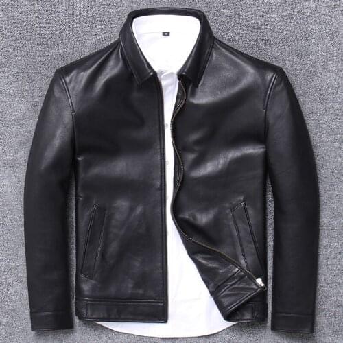 Head Layer Sheep Skin Clothing Male Lapel Leisure Time Business Affairs Leather Jacket Genuine