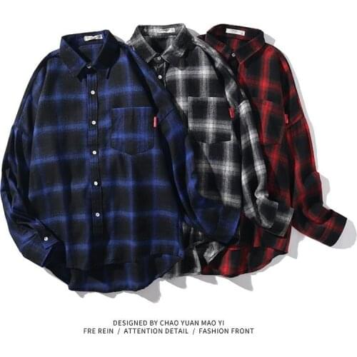 Mens Casual Plaid Long-sleeved Shirt Loose Retro Classic Plaid Shirt Thin Coat Spring Autumn -40