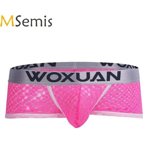 Mens Lingerie Sexy Transparent Panties Elastic Waistband Letter Print Grid See-through Style Breathable Underwear Boxer Briefs