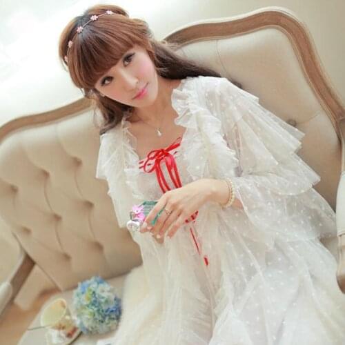 Nightdress Female Robe Sets Palace Princess Long Sleeping Dress Retro Sleepwear Two-Piece White Women Nightgowns White LuoSha