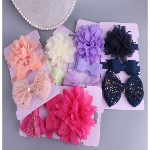 New 3pcs Baby Girls Headband Set Bow Knot Head Bandage Kids Toddlers Headwear Flower Hair Band Infant Clothing Accessories