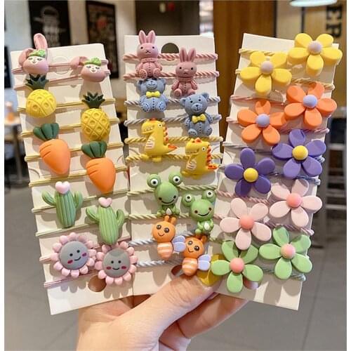 10PcsBeautiful Girl Cartoon Fruit Flower Animal Childlike Hair Rope Kids Cute Hairpin Novelty Hair Lead With Fashion Accessories