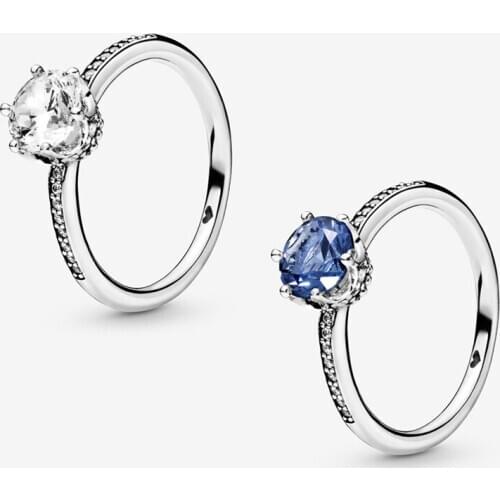 Clear & Blue Sparkling Crown Ring Jewelry 925 Sterling Silver Rings for Women Charm Jewelry бижутерия для женщин