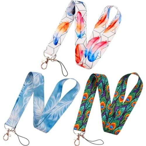 Feathers Neck Strap Lanyard for Keys ID Badge Holder Mobile Phone Straps Keychain DIY Hang Rope Webbing Ribbon Accessories