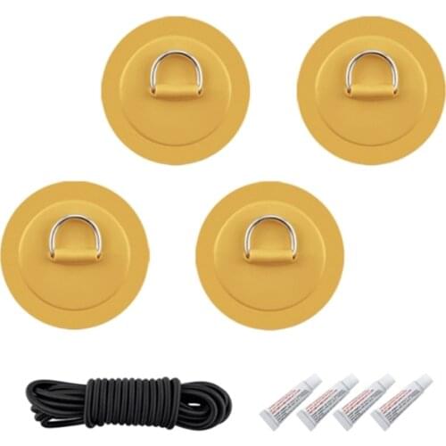 RXBC 4pcs D-Ring PVC Patch with Glue and Bungee for Inflatable Boat Kayak Accessories