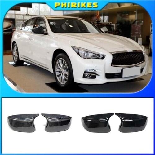 Car side 2pcs Horn Replacement for Infiniti Q50 Q60 Q70 SQ50 XQ30 2014-2020 Rearview Mirror cover caps Bright Black