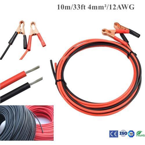 Solar Cable 10m 33ft 4.0mm2 12AWG Crocodile Alligator Battery Clip On Plug Socket Adapter Test for Car Battery Air Compressor