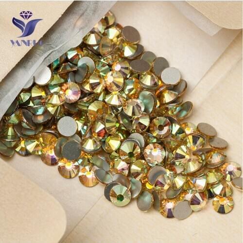 YANRUO 2058NoHF All Sizes Jonquil AB Crystal Glass Rhinestones Flatback Non Hotfix Strass Stones Nail Art Decorations