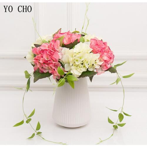 YO CHO Hydrangea Silk Flower White Artificial Flowers Birthday Home Wedding Decoration Accessories Fake Flowers Decor Bouquets