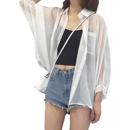 Womens Turn-down Collar Shirt Fashion Batwing Sleeve Blouses Full Sleeve Pockets Tops Feme