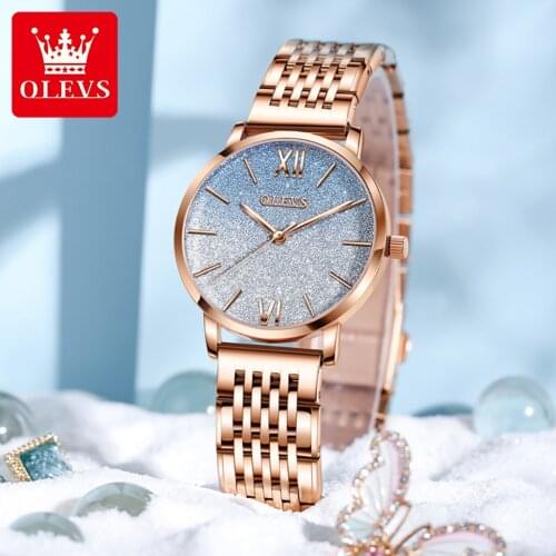 OLEVS Womens Watches Fashion Luxury Gypsophila Ladies Dress Watch Brand Casual Rose Gold Stainless Bracelet Relojes Para Mujer