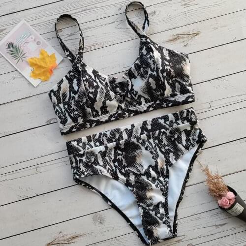 Women High Waisted Bikini Ring Sexy Leopard Snakeskin Print Black Swimwear Brazilian Beachwear sexy bikini micro