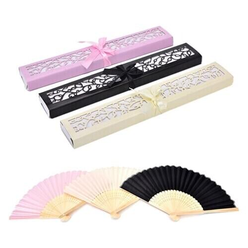 1pc Personalized Luxurious Silk Fold hand Fan in Elegant Laser-Cut Gift Box +Party Favors/wedding Gifts+printing