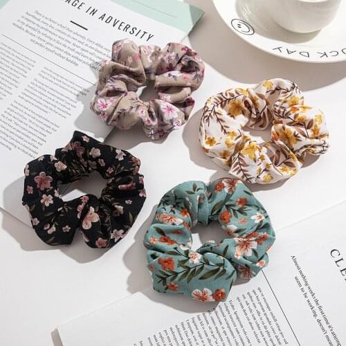 1Pcs New Girls Ponytail Hair Rope Printed Floral Scrunchies Boho Elastic Hair Ring For Women Headdress Decorate Accessories