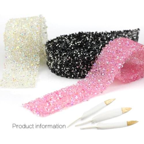 1 Yard Colorful hotfix rhinestone Resin Glitter Rhinestones Crystal AB Hot Fix Rhinestone Chain Ribbon Trimming Hot-Fix Patch