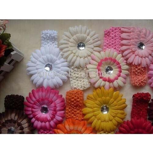100pcs 4" Gerbera Childrens Hair Accessories baby Girls Flower Clip + 1.5" Hair Headband